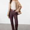 Trendyol Burgundy Coated High Waist Straight Jeans
