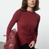 Trendyol Burgundy Double Breasted Gathered/Drape Detailed Slim/Fits Body Knitted Blouse