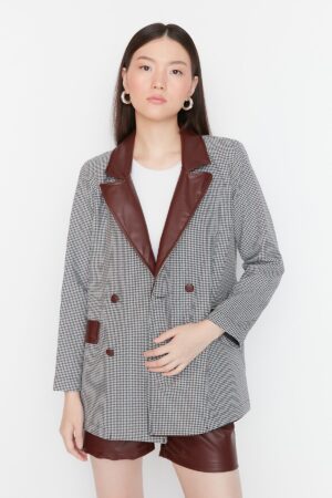 Trendyol Burgundy Double Breasted Woven Blazer Jacket
