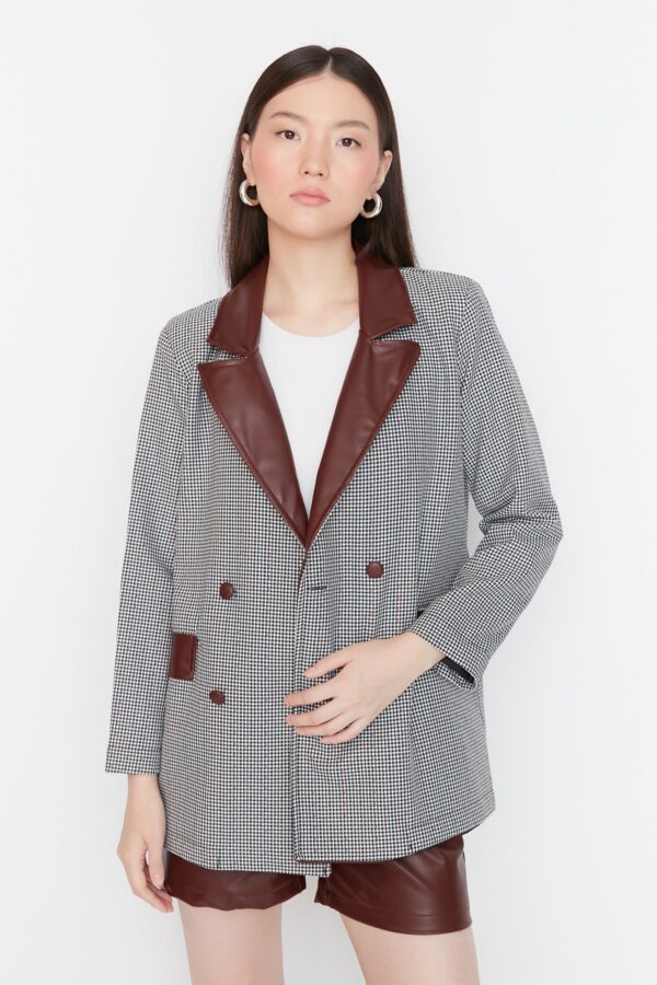 Trendyol Burgundy Double Breasted Woven Blazer Jacket