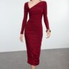 Trendyol Burgundy Fitted Asymmetrical Collar Knitted Chic Evening Dress
