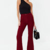 Trendyol Burgundy Flare Flare High Waist Woven Trousers