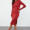 Trendyol Burgundy Midi Glittery Knitwear Dress