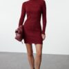 Trendyol Burgundy Mini Knitted Bodycon Dress