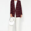 Trendyol Burgundy Oversize Woven Plaid Blazer Jacket