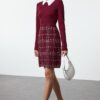 Trendyol Burgundy Plaid / Checkered Woven Dress