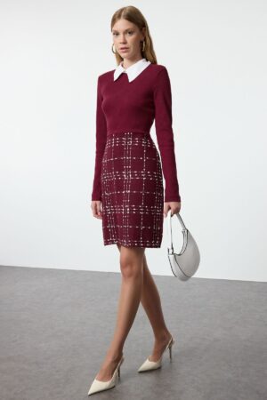 Trendyol Burgundy Plaid / Checkered Woven Dress