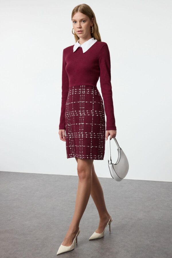 Trendyol Burgundy Plaid / Checkered Woven Dress