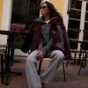 Trendyol Burgundy Plush Detailed Faux Leather Biker Jacket Coat