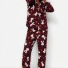 Trendyol Burgundy Rabbit Patterned Shirt-Pants Woven Pajamas Set