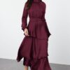 Trendyol Burgundy Skirted Layered Satin Woven Evening Dress