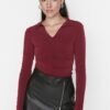 Trendyol Burgundy Slim Collected Polo Neck rugalmas kötött blúz