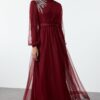 Trendyol Burgundy Stone Accessory Tulle Evening Dress