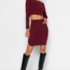 Trendyol Burgundy Super Crop Skirt Knitwear Two Piece Set