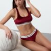 Trendyol Burgundy Velvet Slogan Elastic Detailed Coated Knitted Underwear Set