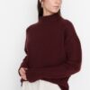 Trendyol Burgundy Wide Fit Soft Textured Basic Knitwear Sweater