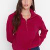 Trendyol Burgundy Zipper Detailed Fleece Knitted Sweatshirt