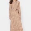 Trendyol Camel Belted Floral Pattern Woven Shirt Dress