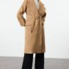 Trendyol Camel Belted Foldable Sleeves Regular Wool Trench Coat