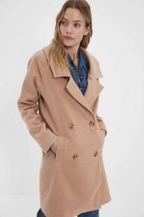 Trendyol Camel Button Closure Cachet Coat