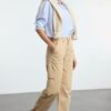 Trendyol Camel Cargo Pocket High Waist Barrel Baggy Jeans