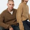 Trendyol Camel Casual Regular Fit Couple/Double Half Turtleneck Zipper Collar Sweater
