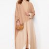 Trendyol Camel Color Blocked Long Woven Cap & Abaya