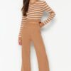 Trendyol Camel Crop Knitwear Two Piece Set