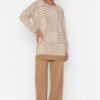Trendyol Camel Crowbar Pattern Sweater-Pants Knitwear Set