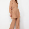 Trendyol Camel Eyelet Tie Detailed Aerobin Tunic-Pants Set