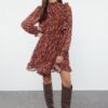 Trendyol Camel Floral Woven Winter Dress