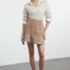 Trendyol Camel Flounce Tweed Fabric Mini Woven Skirt