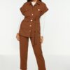 Trendyol Camel Gold Buttoned Vest-Pants Knitted Suit
