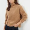 Trendyol Camel Hairy/Beard Thread High Collar Knitwear Sweater