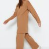 Trendyol Camel Knitwear Sweater-Pants Bottom-Top Set