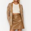 Trendyol Camel Oversize Midi puha texturált mintás kötöttáru Cardigan
