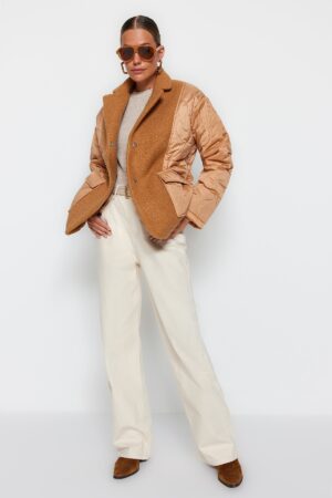 Trendyol Camel Oversize bélyegző részletes steppelt vízlepergető puffer kabát