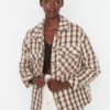 Trendyol Camel Oversize gombos rögzítő Tweed kabát