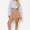 Trendyol Camel Pleated Woven Short Skirt