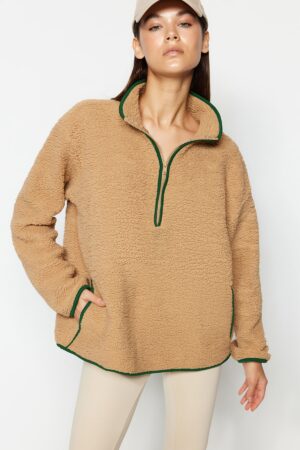Trendyol Camel Plush Knitted Sports Sweatshirt