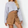 Trendyol Camel Pocket Buttoned Woven Short Skirt