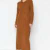 Trendyol Camel Polo Neck Comfort Fit Rib kötöttáru ruha