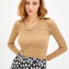 Trendyol Camel Polo Neck Crop Knitted Blouse