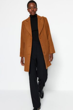 Trendyol Camel Premium Oversize széles szabású bélyegzett kabát