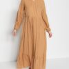 Trendyol Camel Textured Fabric Double Breasted Collar Woven Dress