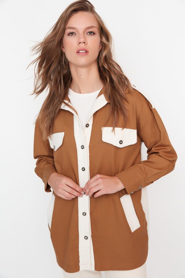 Trendyol Camel Woven Shirt with Two Pockets