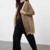 Trendyol Camel Zigzag Striped Knitwear Cardigan