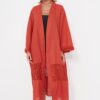 Trendyol Cinnamon Belt Maxi Woven Ruched 100% Cotton Kimono & Caftan