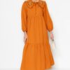 Trendyol Cinnamon Embroidery Detailed Linen Look Woven Dress