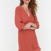 Trendyol Cinnamon Fabric Textured Woven Double Breasted Woven Dress